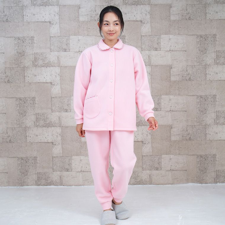 レディース パジャマ 長袖 前開き 衿付き 中厚フリース 0920