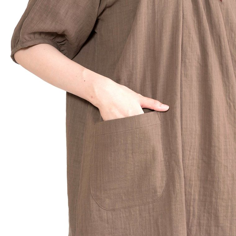 レディース ネグリジェ 五分袖 かぶり 丸首 綿100％二重ガーゼ(ダブル